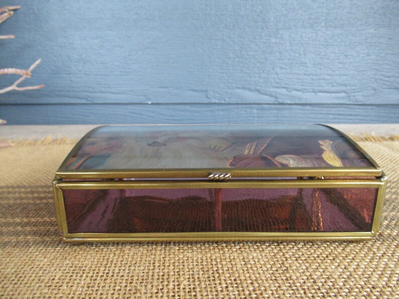 Vintage Glass Santa Display/trinket Box Stained Glass Box Etsy