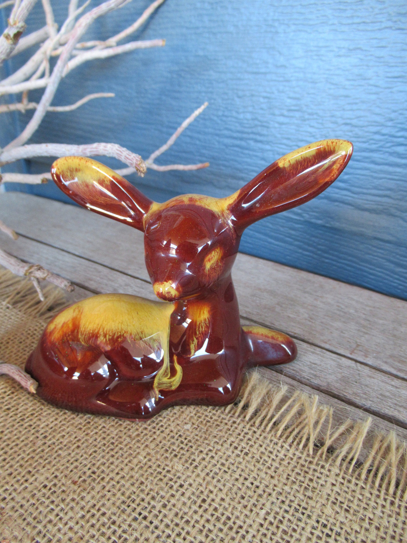 Vintage Ceramic Deer Figurine Mid Century Decor Glazed Etsy