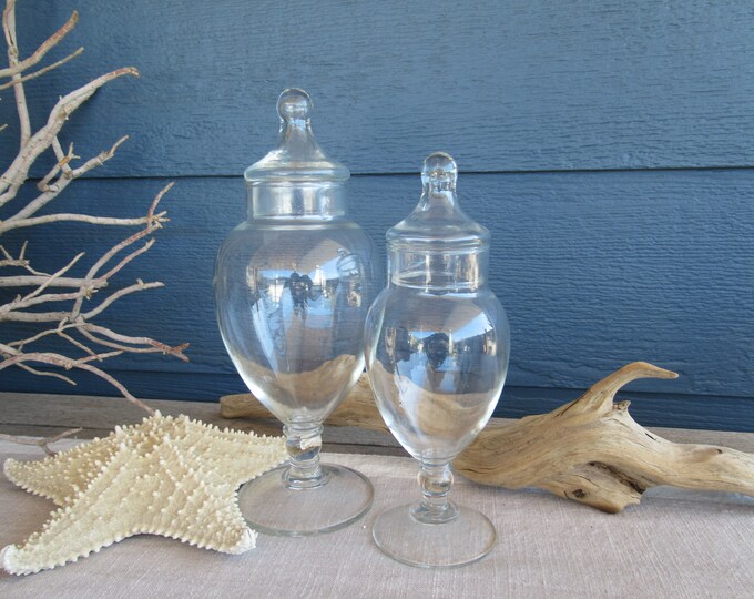Vintage Pedestal Apothecary Jar With Lid, Glass Display Jar, Boho Decor
