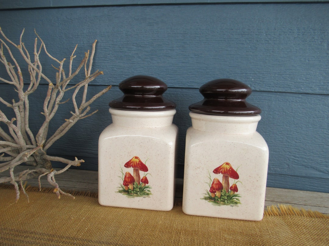 Vintage Ceramic Mushroom Canister Set Retro 70's Kitchen Etsy