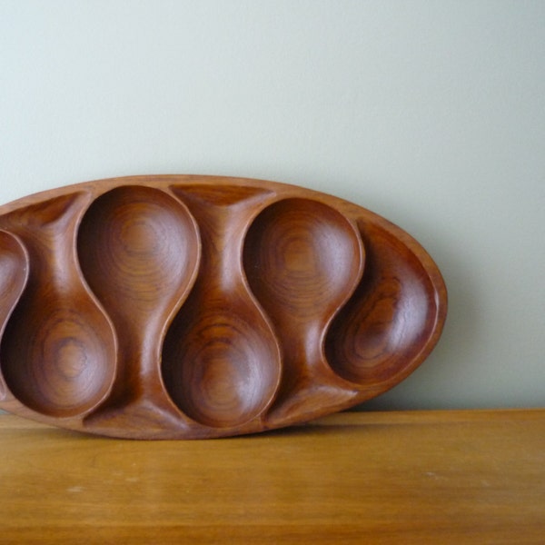 Vintage Teak Sectioned Tray, Mid Century Modern Home Decor, Wood Serving Tray