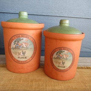 Vintage Val Do Sol Terracotta Clay Canister Set, Retro Pottery Containers,  Kitchen Storage Jars, Flour, Sugar Canister 