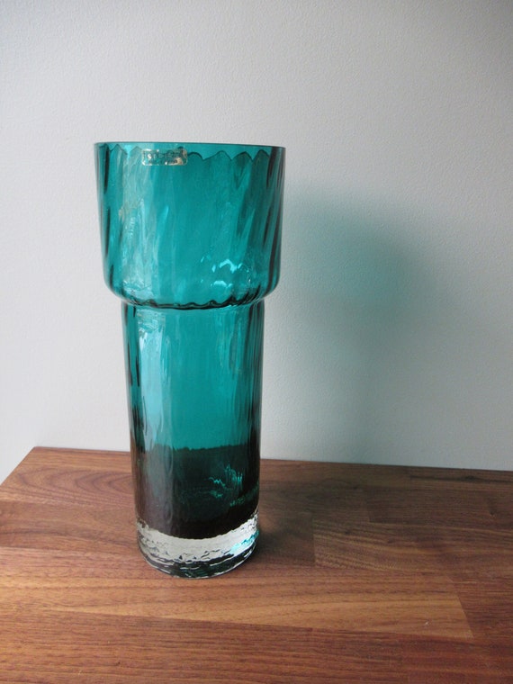 Vintage Scandinavian Art Glass Teal Glass Vase Mid Century Etsy