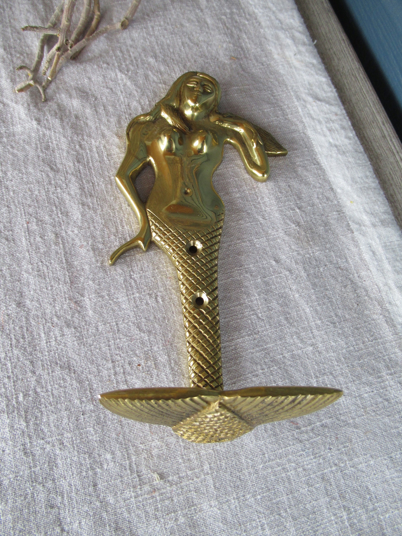Vintage Brass Mermaid Wall Hook Beach House Decor Gold Etsy