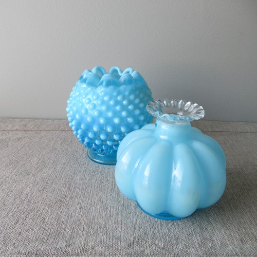 Vintage Turquoise Blue Hobnail Milk Glass Vase by Fenton Etsy