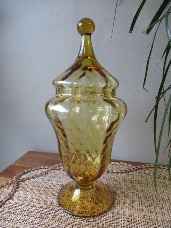 Vintage Glass Pedestal Candy Jar Collectible Art Glass Mid Etsy