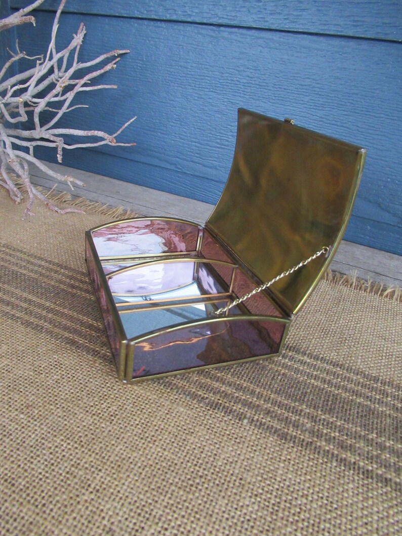 Vintage Glass Santa Display/trinket Box Stained Glass Box Etsy