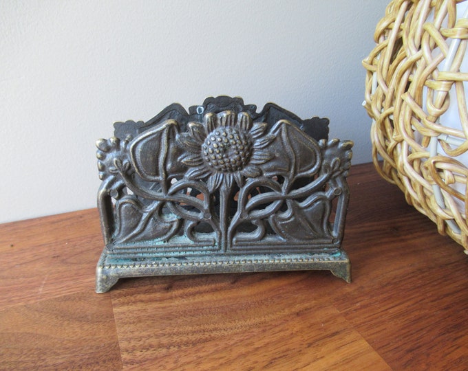 Vintage Brass Napkin Holder Sunflower Design Letter Holder Etsy