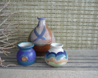 Set of 3 Art Pottery Vases, Instant Collection, Collectable Pottery, Mid Century Home Decor