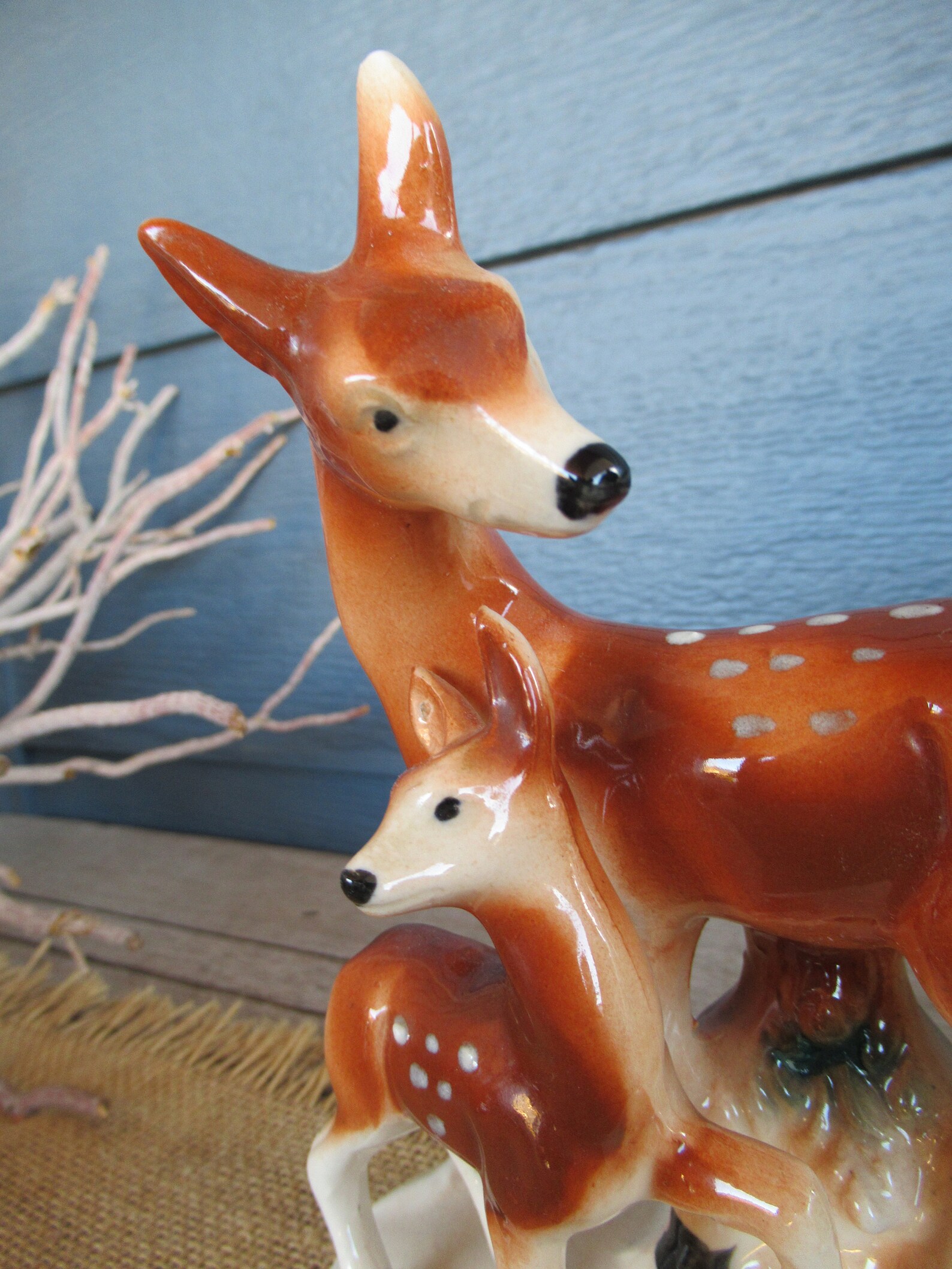 Vintage Ceramic Deer and Fawn Figurine Deer Decor Holiday Etsy