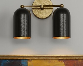 Antique Brass  Hammered Black Sconce -Industrial 2, 3, or 4 Light Vanity Lamp -Mid Century Picture Light -Luxury Art Deco Bathroom Lighting