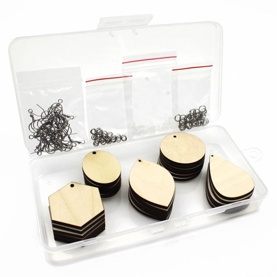 Earrings Wood Blanks Jewelry Making Kit - 15 DIY Pairs of Laser Cut Earrings, Stainless Steel Findings Included