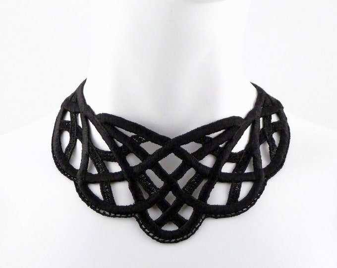 Celtic Knot Choker Necklace in Black Lace Embroidery Elegant Etsy
