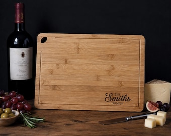 Personalized Bamboo Cutting Board, Engraved Wedding Charcuterie Board, Family Gift