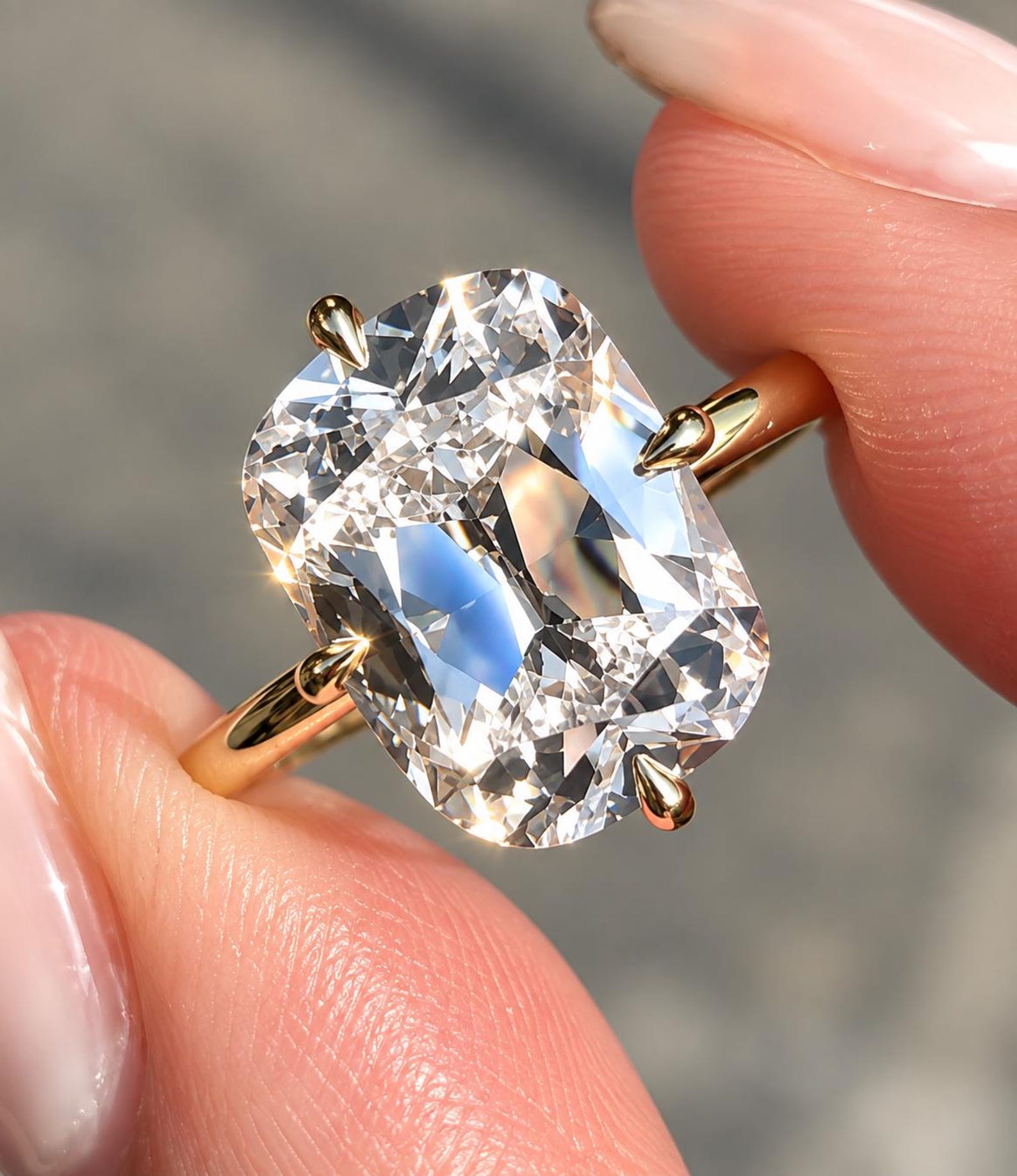 2 Carat Old Mine Cut Lab Grown Diamond Engagement Ring, Antique Cushion Solitaire Ring, 14k Yellow  Ring, Certified Sustainable Vintage Ring