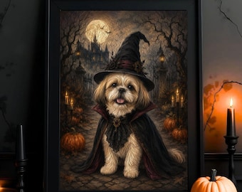 Custom Dog Witch Portrait |Personalized Pet portraits | Gothic Halloween Gift |  Digital Pet Art