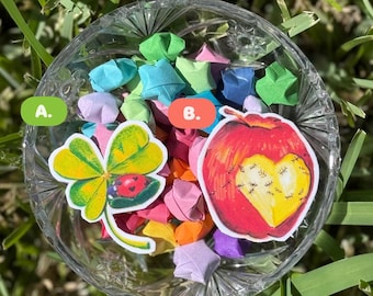 Waterproof Ladybug Clover & Apple Stickers – Whimsical Handmade Vinyl Art