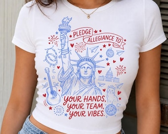 Baby Tee Pledge Allegiance To Your Hands Your Team Your Vibes Baby Tee for Women, Micro Rib Graphic Shirt, Summer Outfit