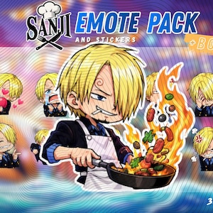 Högkvalitativa Sanji Chibi-klistermärken och emotes-paket | One Piece PNG-emotes | Söta Sanji Black Leg Twitch Discord-klistermärken