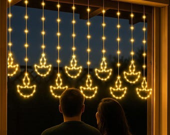 Diya Vorhang Lichterkette - 120 LED, 8 Modi, Warmweiß Wohnkultur