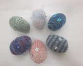 Hand Knitted Easter Eggs, box of six, perfect for egg hunts!