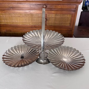 Vintage Three-Tier Silver-Tone Serving Stand | Shell Dish Tidbit Tray | High Tea Dessert Server