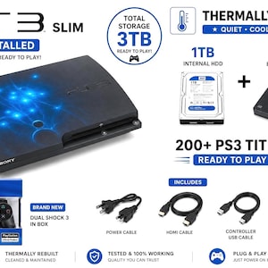 PS3 Console 3TB Slim Style, Thermally Rebuilt Full Bundle