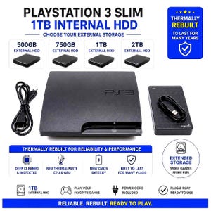 Modded PS3 3TB Console, Thermally Rebuilt - 1TB Internal Storage plus External HDD Options