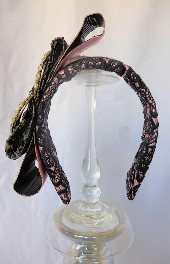Black and pink headband with lace and jewel Amazon.com: Smiffys 80s Black & Pink Lace Headband,Pink  main image 3
