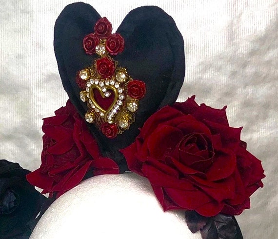BLACK VELVET Jewel Encrusted Votive HEART Hand Embroided  display picture 3