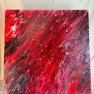 Trop brûlant pour être manipulé, trop fatigué pour s'en soucier | Peinture abstraite acrylique originale 25x25 | Art mural rouge et noir | Œuvre d'art moderne unique