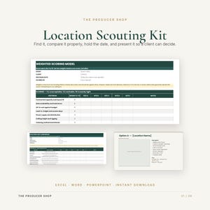 Location Scouting Kit | Venue Site Selection Templates | Scouting Report, Hold Tracker, Client Options Deck | Excel Word