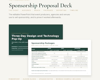 Event Sponsorship Proposal Template | Sponsorship Deck PowerPoint, Sponsor Packages, Tiers, Reach Plan, Reporting, Timeline, Worked Example
