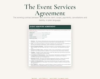 Sjabloon voor een overeenkomst voor evenementendiensten | Bewerkbaar contract (Word-document)
