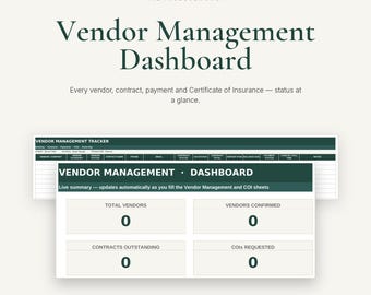Spreadsheet voor het bijhouden van evenementleveranciers | Dashboard voor leveranciersbeheer, contracten, COI-logboek en betalingsregistratie | Bewerkbaar Excel-bestand