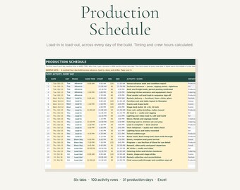 Event Production Schedule Template | Multi-Day Load-In to Load-Out Timeline, Automatic Timing, Crew Hours, Dashboard | Excel