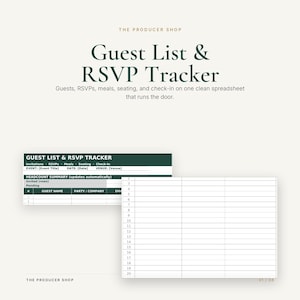 Guest List & RSVP Tracker Spreadsheet | Event Check-In, Meals, Seating (Digital Download)