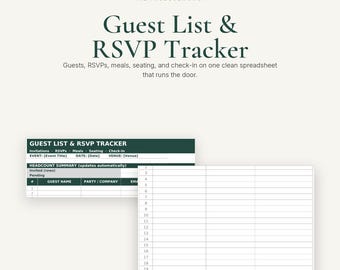 Spreadsheet voor gastenlijst en RSVP-tracker | Evenementregistratie, maaltijden, zitplaatsen (digitale download)