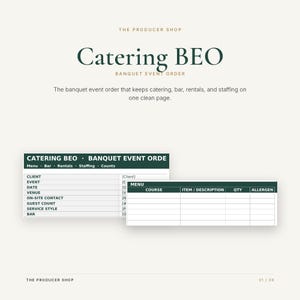 Catering BEO Template | Banquet Event Order Excel Spreadsheet (Digital Download)
