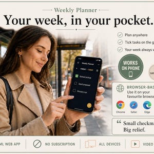 Weekly Planner App: Week at a Glance, Undated Organizer (HTML Web App)