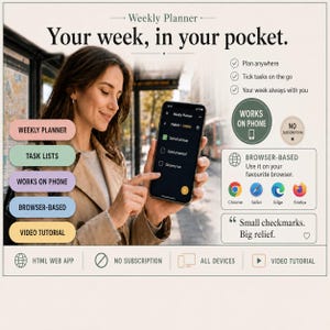 Weekly Planner App: Week at a Glance, Undated Organizer (HTML Web App)