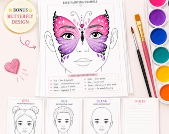 Kids Face Painting Bundle, School art, Children's Birthday, Girl & Boy Face paint, Easy face painting, school Holliday fun activities.