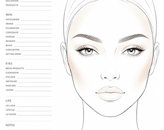 Blank Makeup Face Chart Template, makeup lesson, Wedding makeup, Makeup Artist Kit, Cosmetology School,Beauty School, Mup Artist Kit, Bride