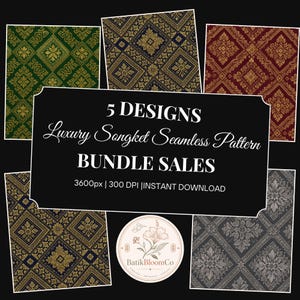 Songket Batik Seamless Pattern Bundle, Jewel Tone Erbdesigns (Digitaler Download)