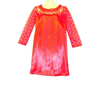 1970s Red Long Lace Sleeve Illusion Dress - Red Dress - Satin Dress - Lace Dress - Size 10 - Size 8 - Evening Wear - Party Wear
