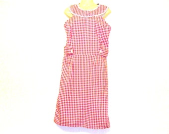 1950s Red And White Check Sleeveless Wiggle Dress - Women's Red Check Pencil Dress - Knee Length Dress