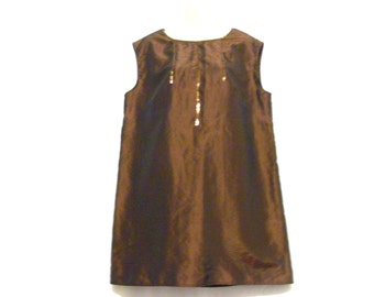 1960s Womens Brown Sequin Sleeveless Mini Shift Dress - Evening Wear - Holiday Wear - Party Wear