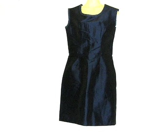 1950s Inspired Navy Taffeta Wiggle Dress - Handmade Pencil Dress