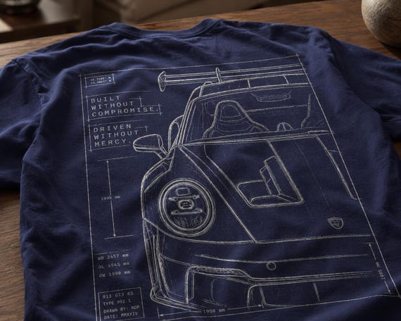 Porsche GT3 RS Engineering Sketch Tee | T-shirt 911 Blueprint Line Art | Porsche Racing Shirt | Porsche Fan Gift