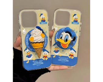 Capa MagSafe para iPhone com estampa fofa do Pato Donald, design 3D de sorvete e cabeça de pato, à prova de choque, com PopSocket, para iPhone 16/15/14/13 Pro Max.